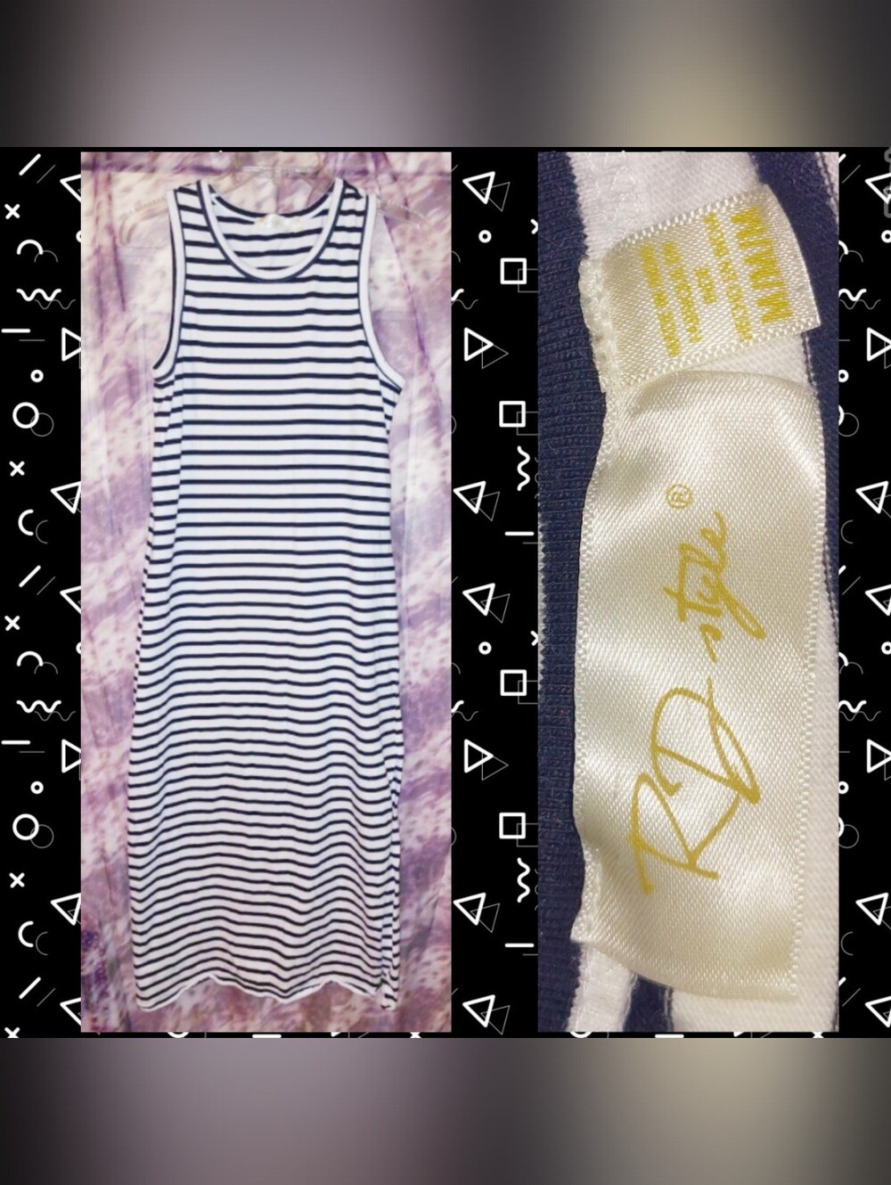 RD Style brand Black & White Striped Soft Knit Maxi/Midi Tank Dress Sz Medium